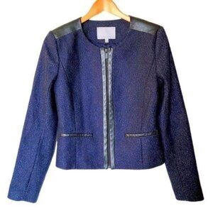 Classiques Entier Navy Tweed Wool Blend Jacket size S Small‎ Zipper Blazer